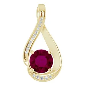 14K Yellow 6 mm Natural Rhodolite Garnet & .04 CTW Natural Diamond Pendant 