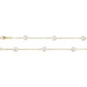 14K Yellow Cultured White Freshwater Pearl 14-Station 18" Necklace 