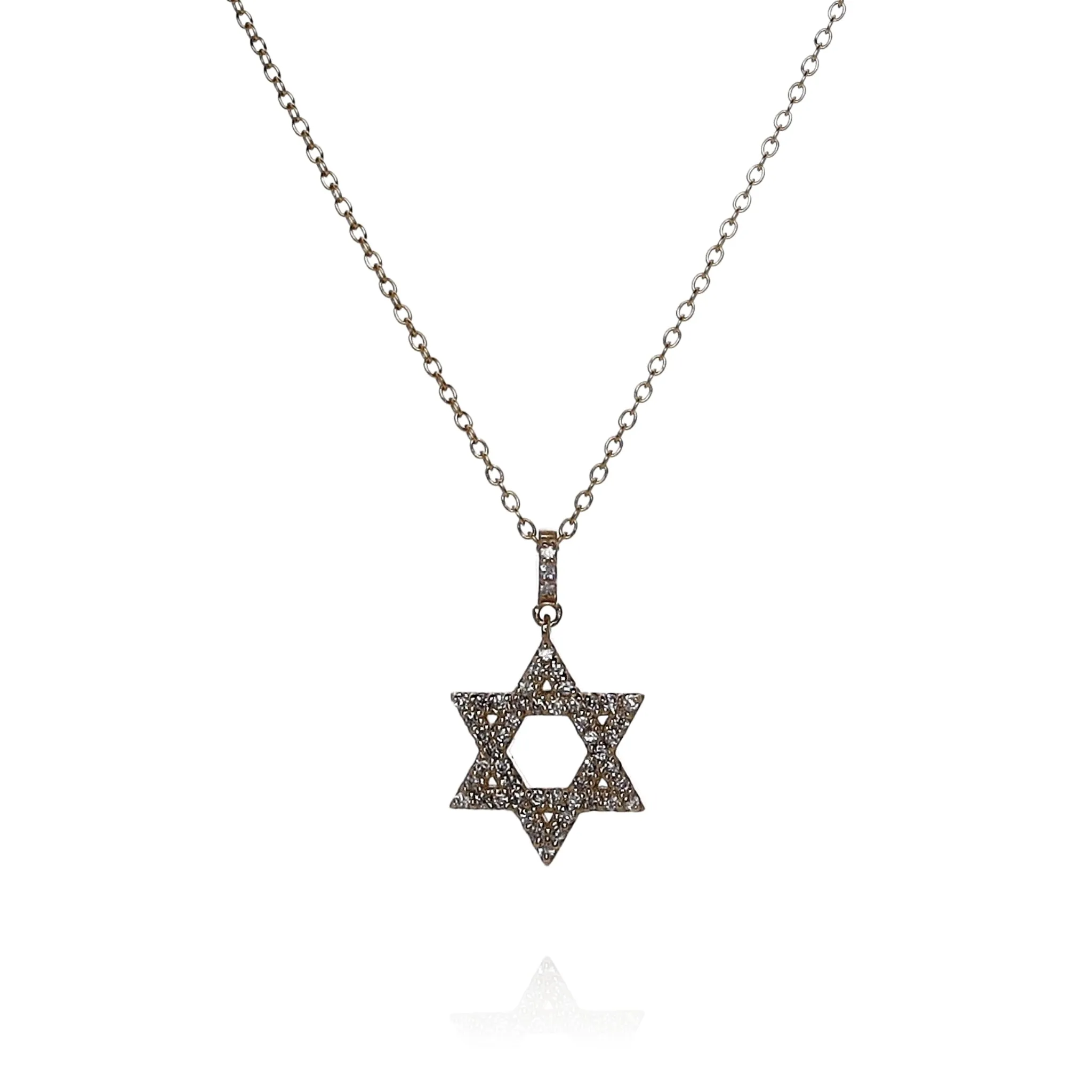 14k Yellow Gold 0.25ct Diamond Star of David Pendant Necklace 