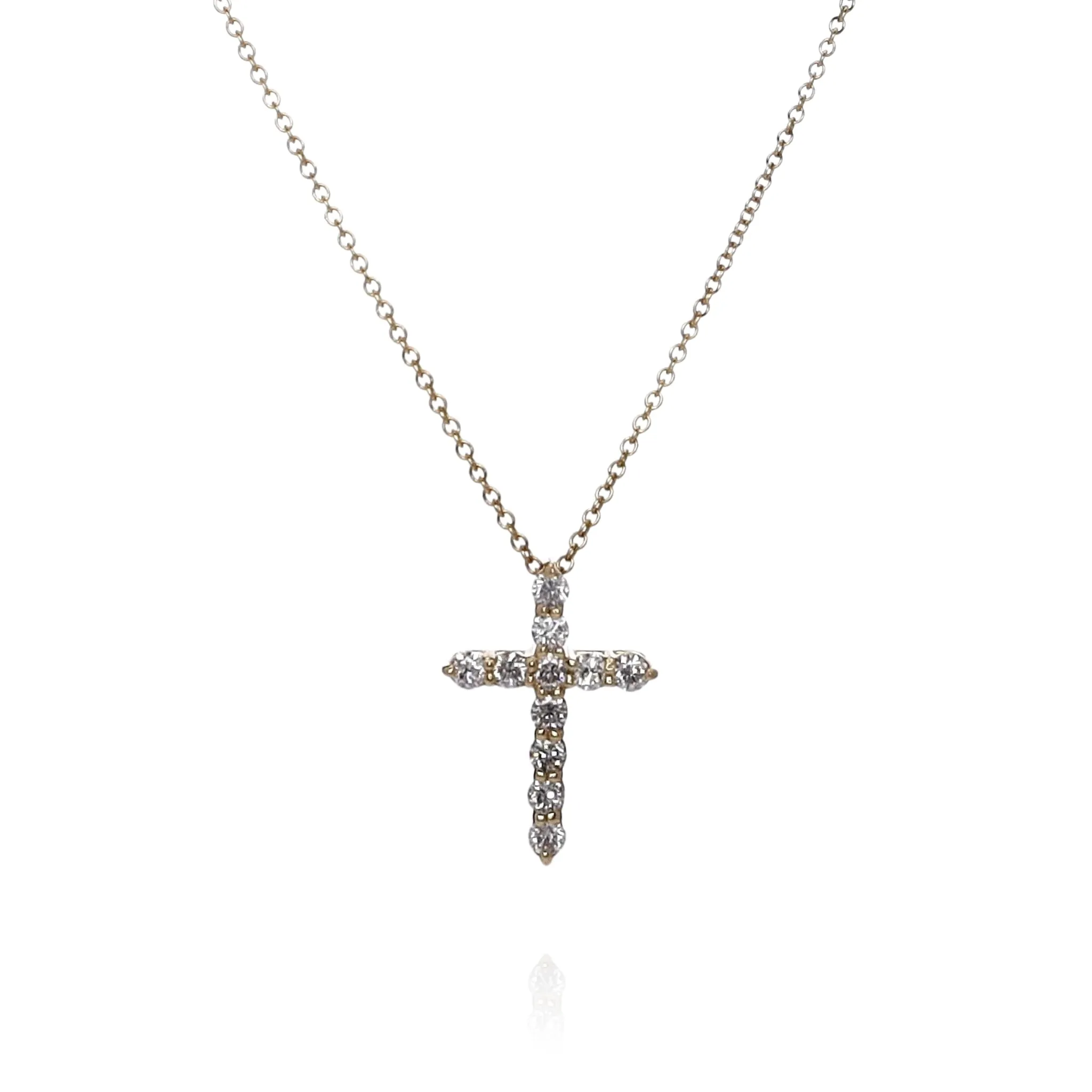 14k Yellow Gold 0.47-0.60ct Diamond Cross Pendant Necklace 