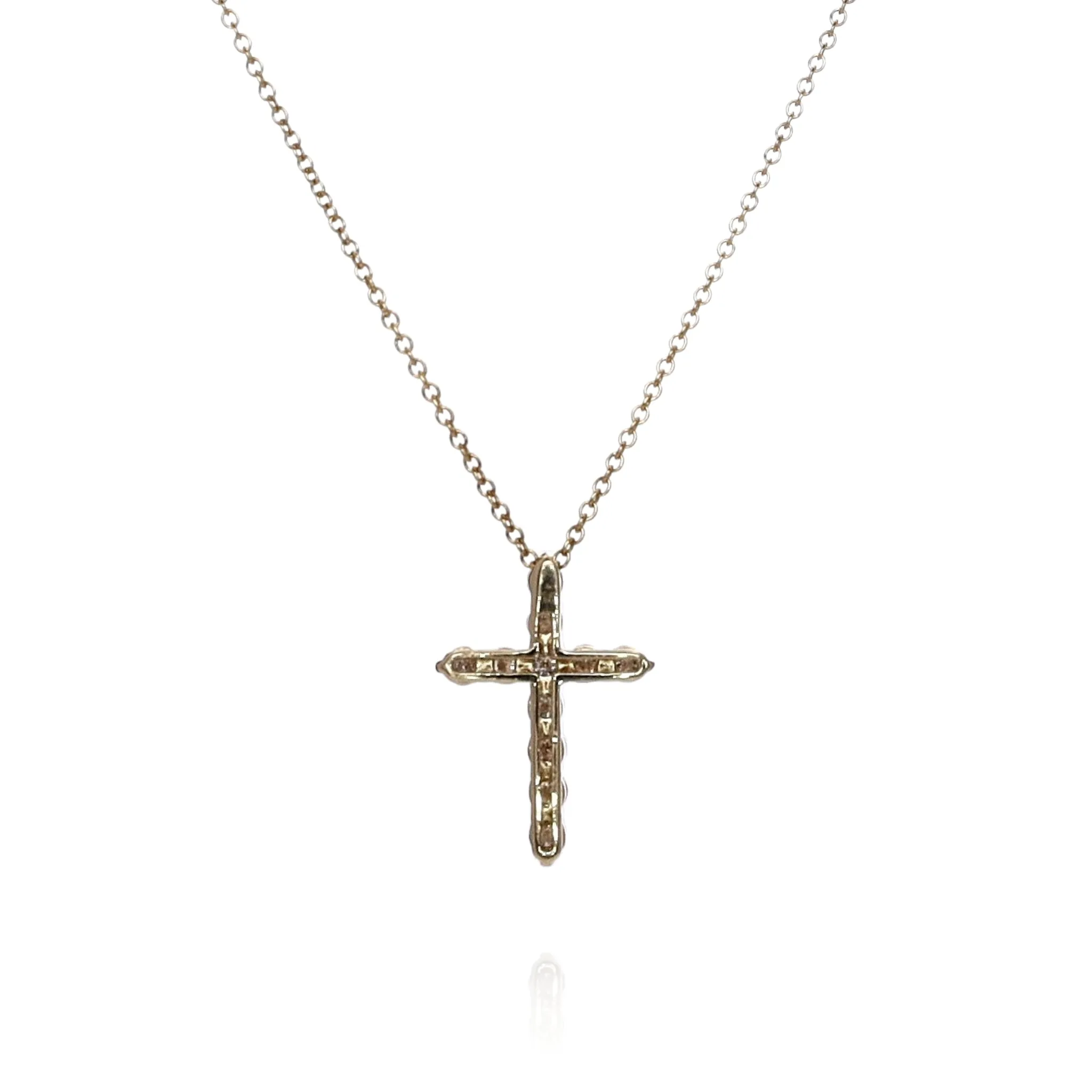 14k Yellow Gold 0.47-0.60ct Diamond Cross Pendant Necklace