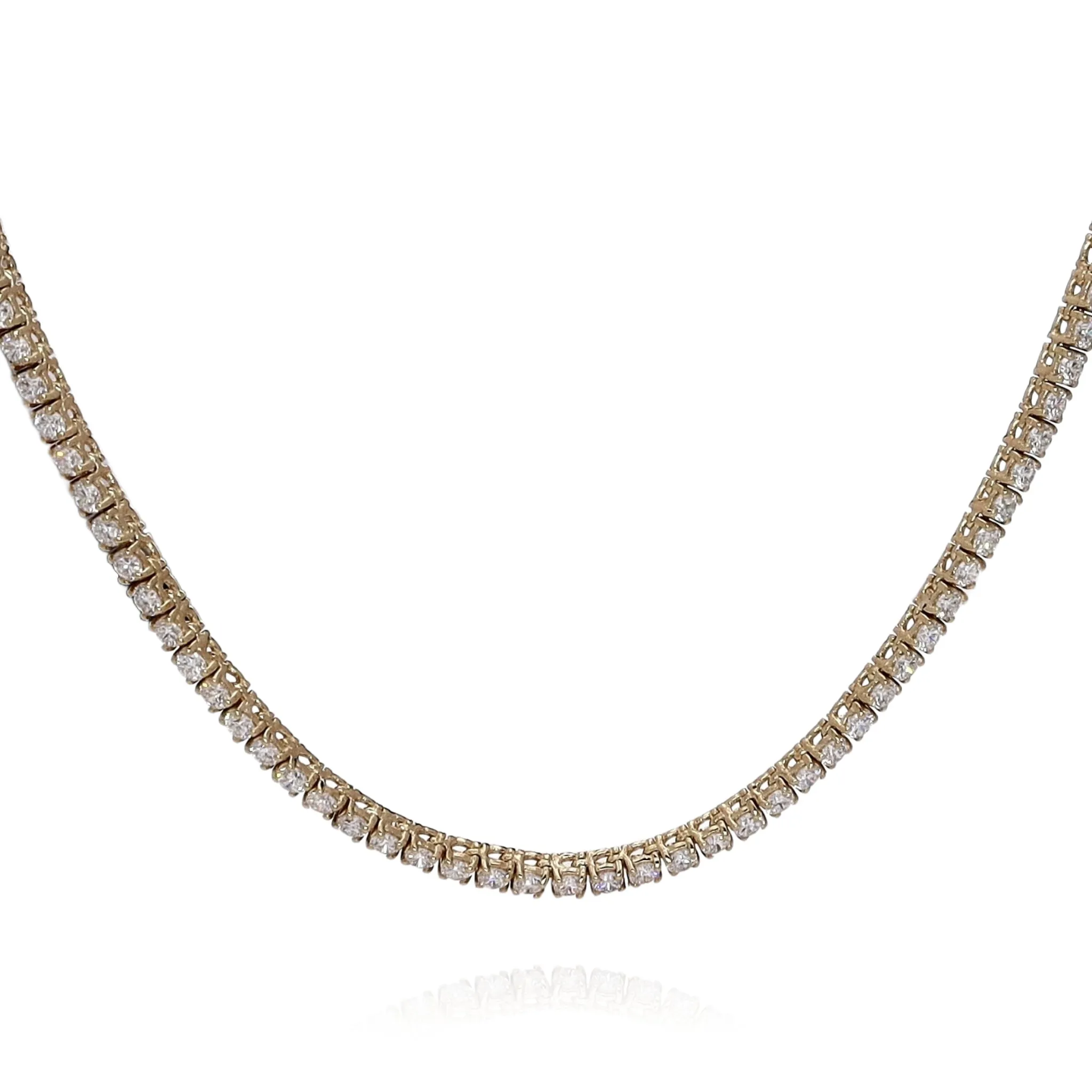 14k Yellow Gold 6.94ct Straight Diamond Tennis Necklace 