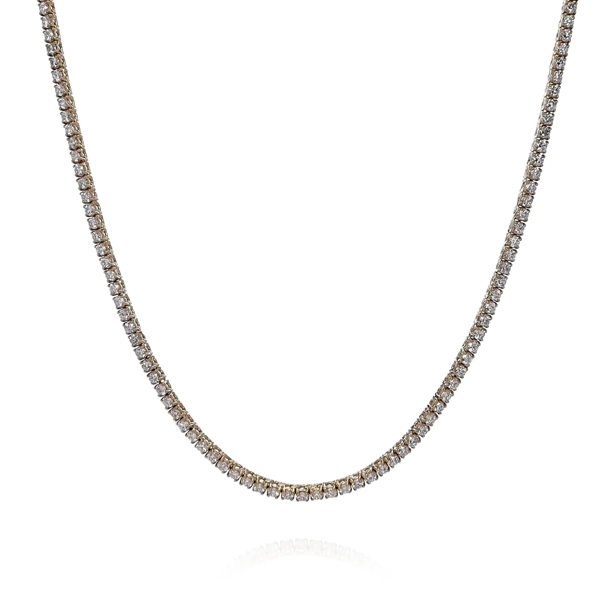 14k Yellow Gold 7.27ct Straight Diamond Tennis Necklace 