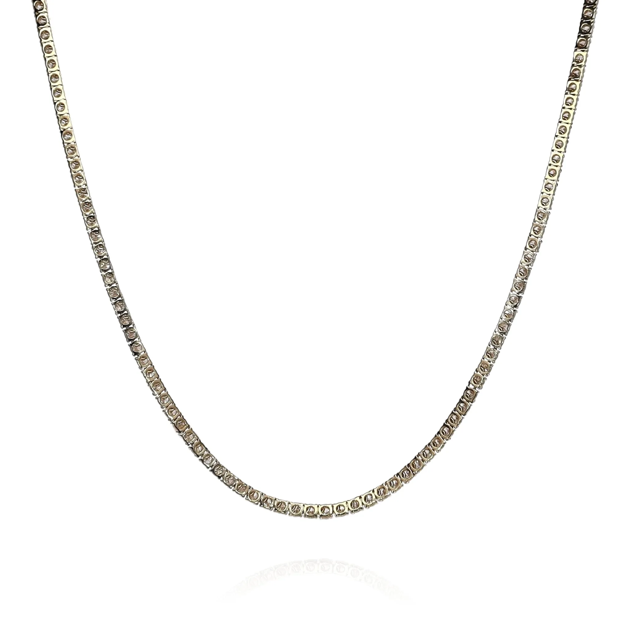14k Yellow Gold 7.27ct Straight Diamond Tennis Necklace
