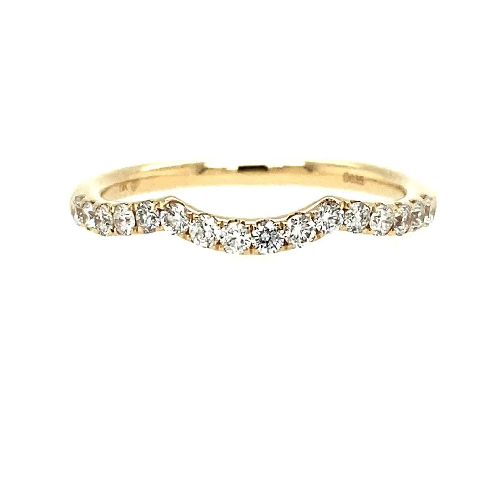 14K Yellow Gold Curved Natural Diamonds Band 