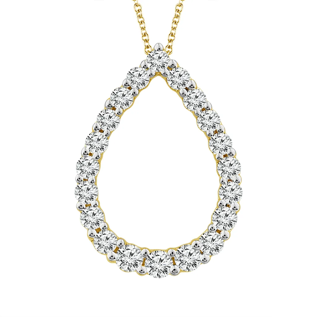 14K Yellow Gold Natural Diamonds Pear Pendant Necklace 