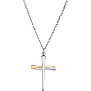 14K Yellow Gold-Plated Sterling Silver Nail Cross 24" Necklace 