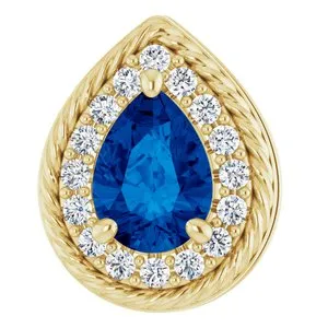 14K Yellow Natural Blue Sapphire & 1/8 CTW Natural Diamond Pendant 