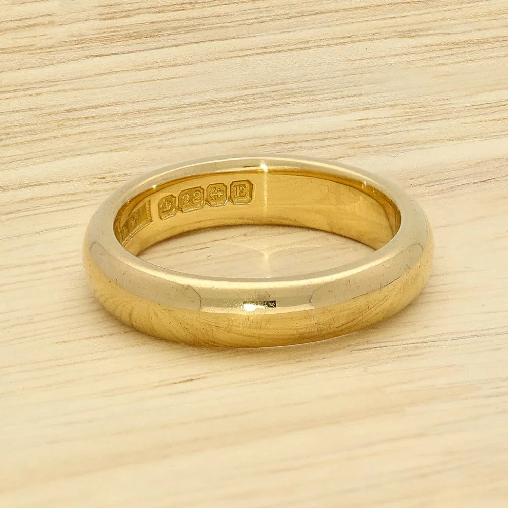 1853 Vintage 22ct Yellow Gold Plain Band Wedding Ring 4.7mm Size O 