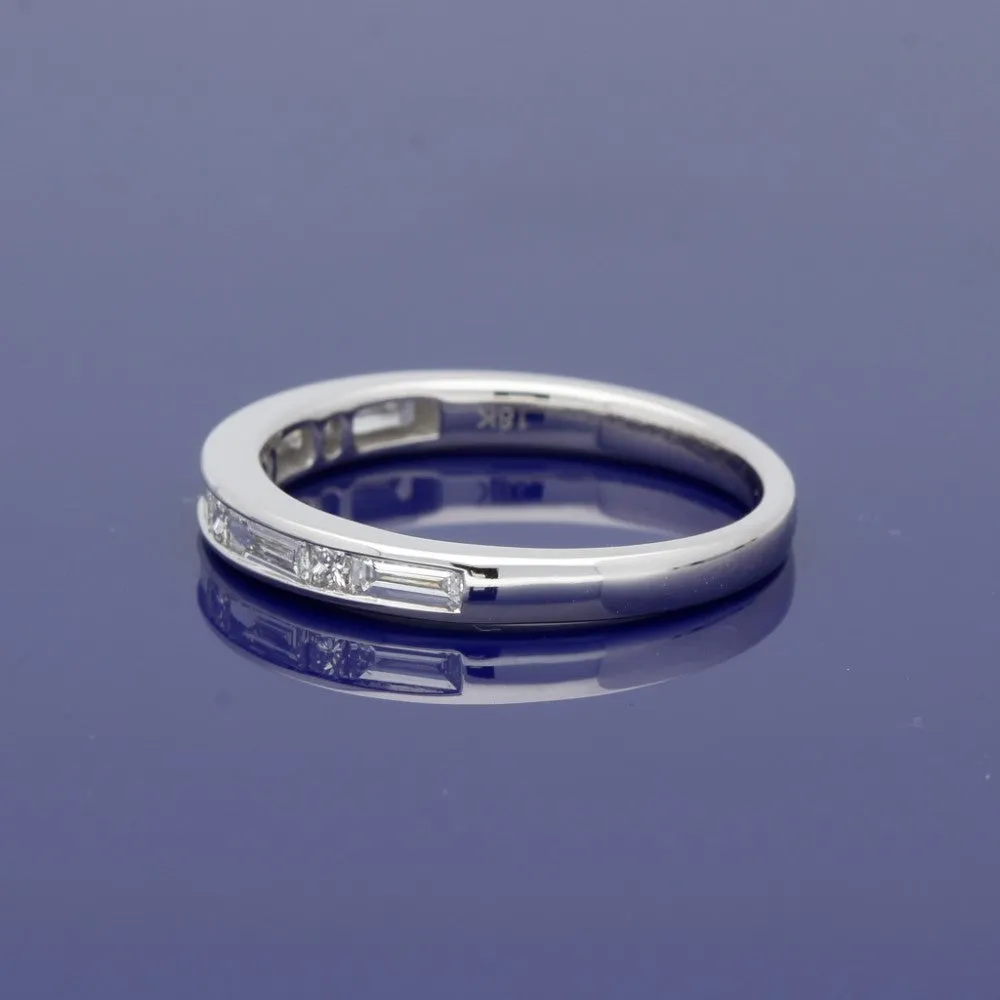 18ct White Gold Princess and Baguette Cut Diamond Half Eternity Ring