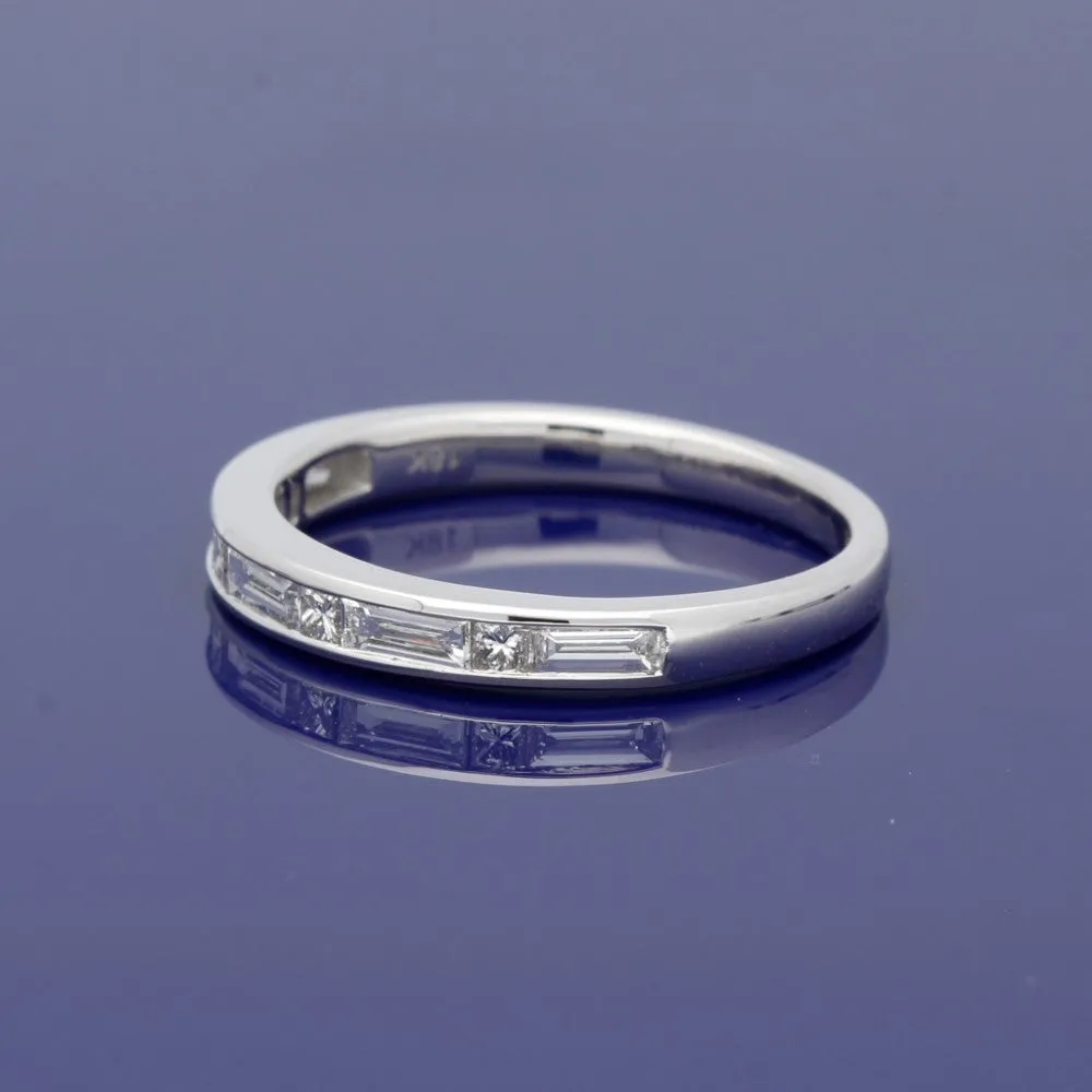 18ct White Gold Princess and Baguette Cut Diamond Half Eternity Ring