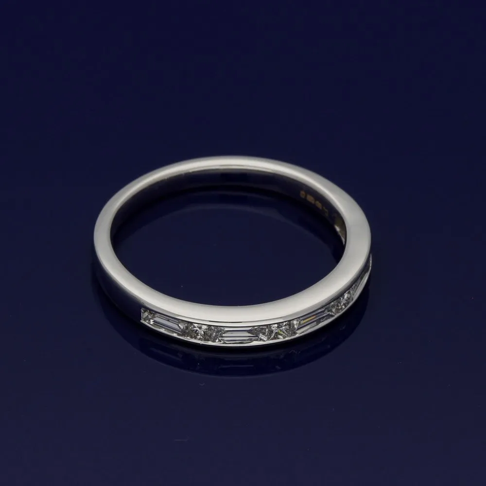18ct White Gold Princess and Baguette Cut Diamond Half Eternity Ring