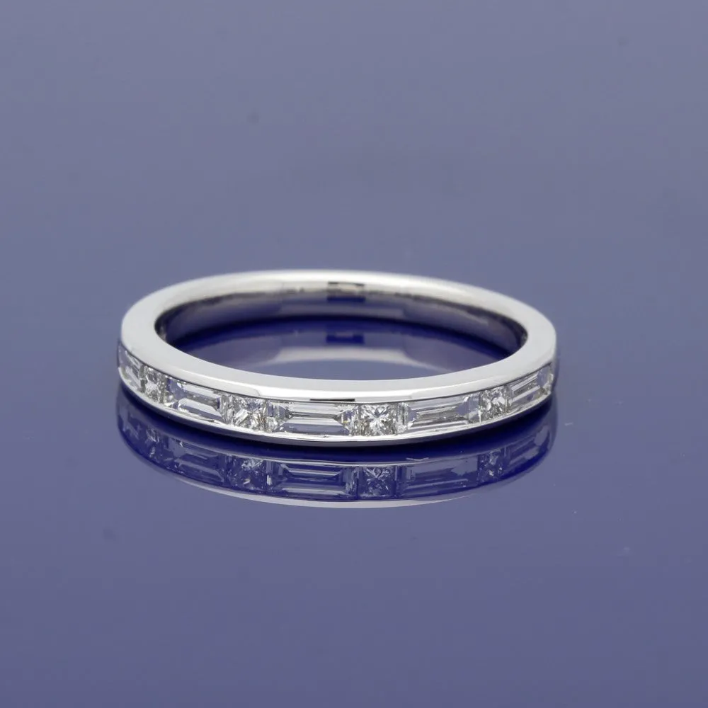 18ct White Gold Princess and Baguette Cut Diamond Half Eternity Ring 