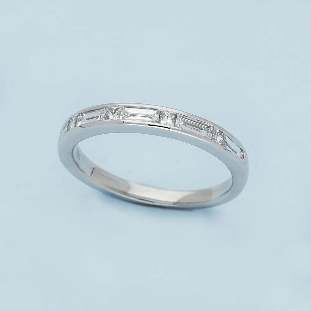 18ct White Gold Princess and Baguette Cut Diamond Half Eternity Ring
