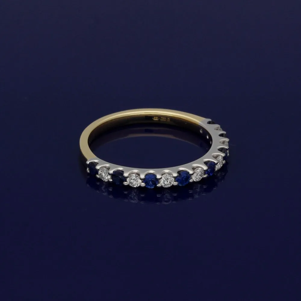 18ct Yellow & White Gold Sapphire & Diamond Half Eternity Ring