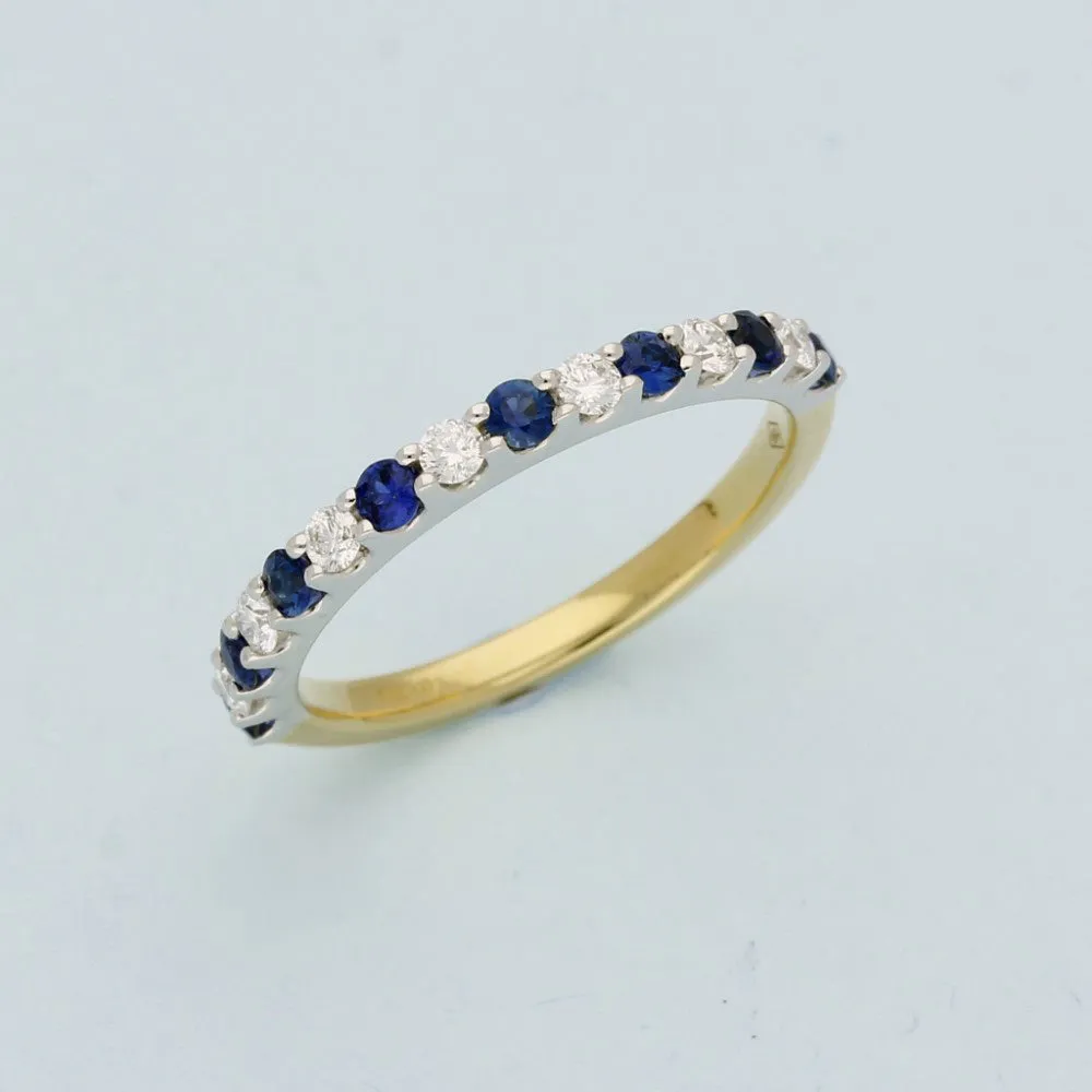 18ct Yellow & White Gold Sapphire & Diamond Half Eternity Ring 