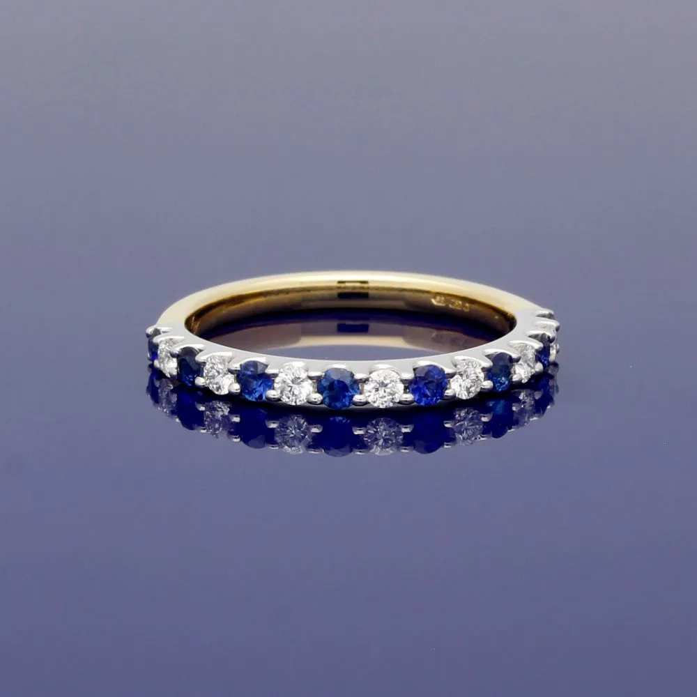 18ct Yellow & White Gold Sapphire & Diamond Half Eternity Ring
