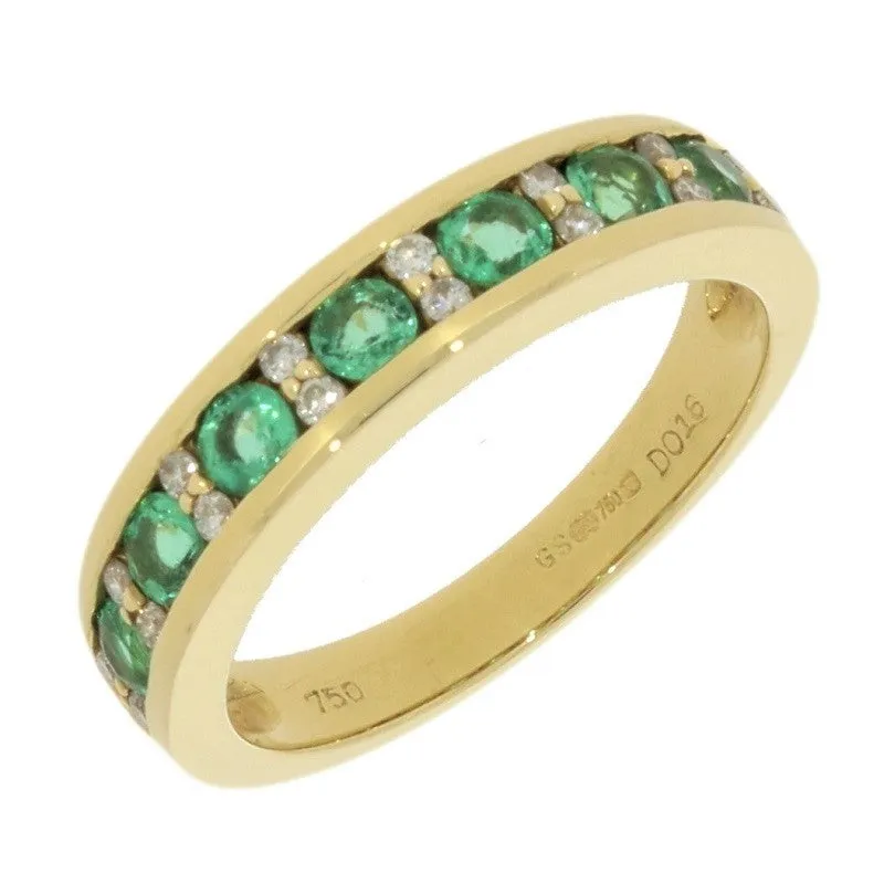18ct Yellow Gold 0.16ct Diamond & Emerald Half Eternity Ring 