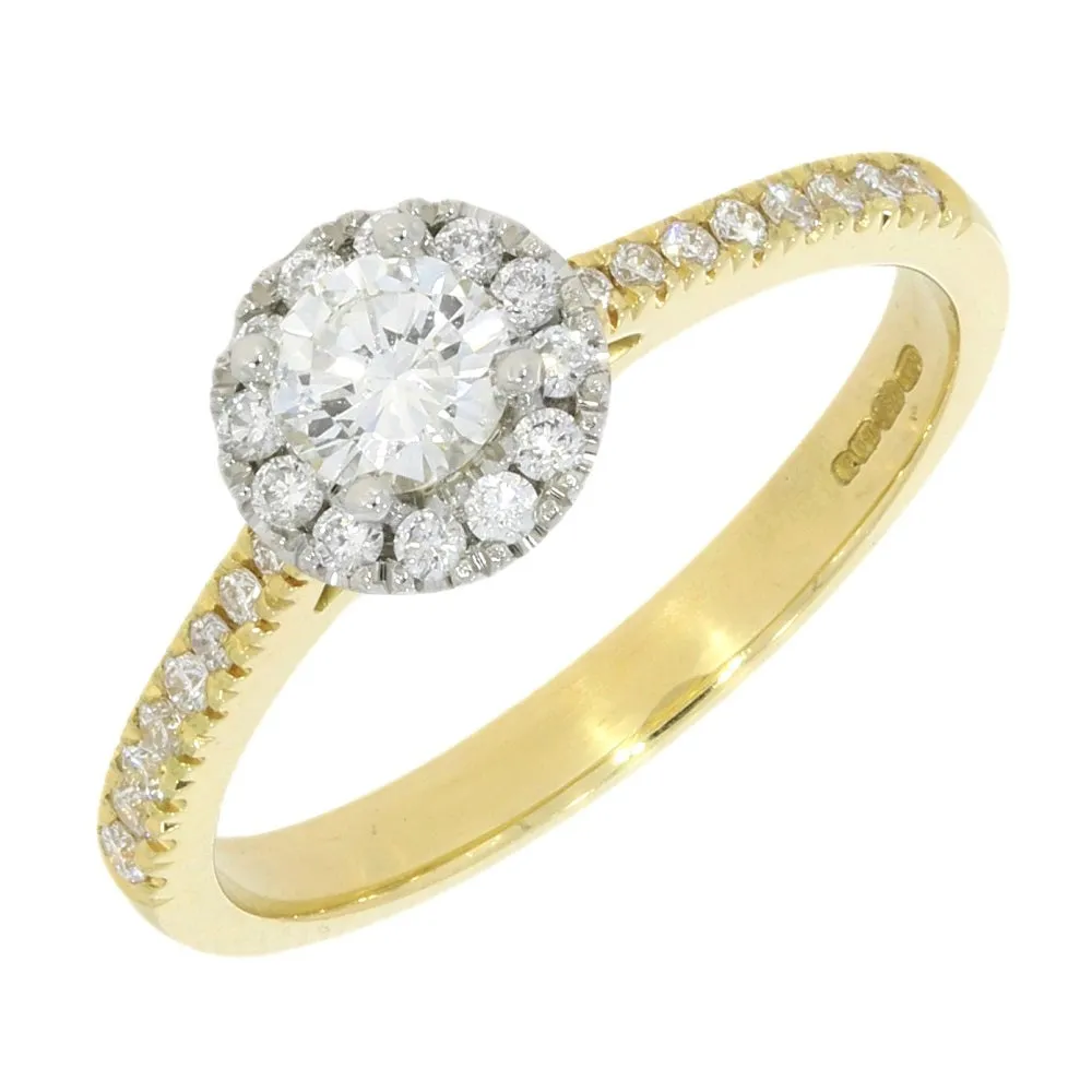 18ct Yellow Gold and Platinum Brilliant Cut 0.28ct Diamond Halo Cluster Ring 