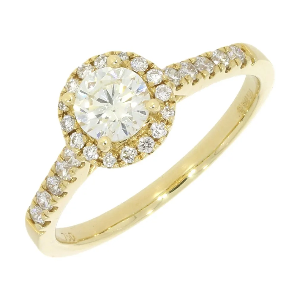 18ct Yellow Gold Brilliant Cut 0.50ct Diamond Halo Cluster Ring 