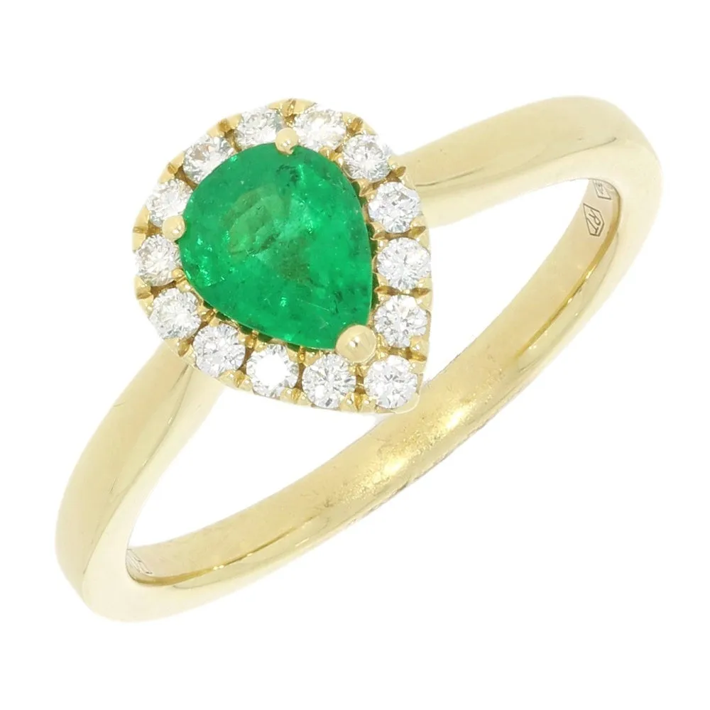 18ct Yellow Gold Pear Shape Emerald and Diamond Cluster Ring 