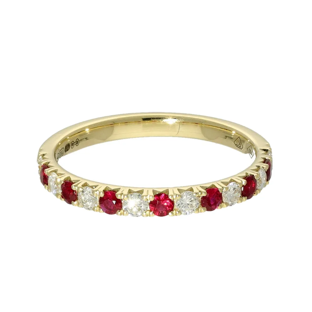 18ct Yellow Gold Ruby & Diamond Slim 2.1mm Half Eternity Ring 