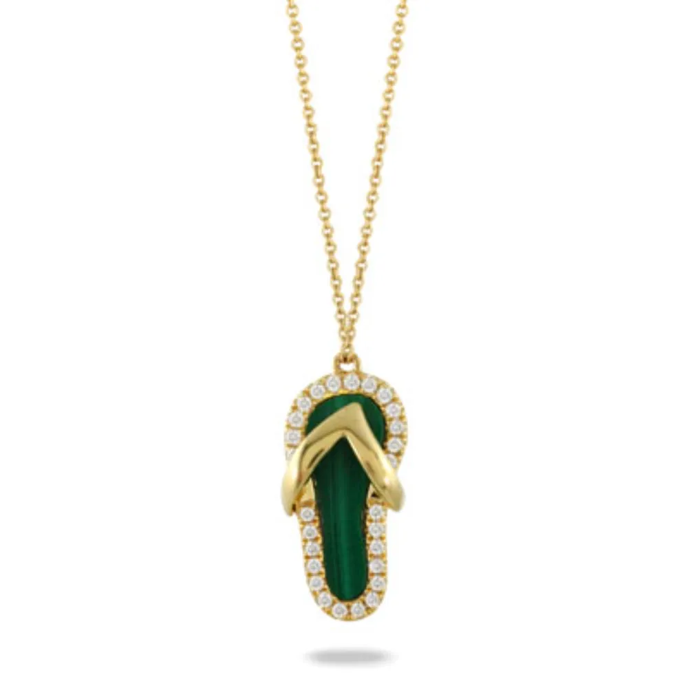18k Diamond Flip Flop Pendant with Malachite 
