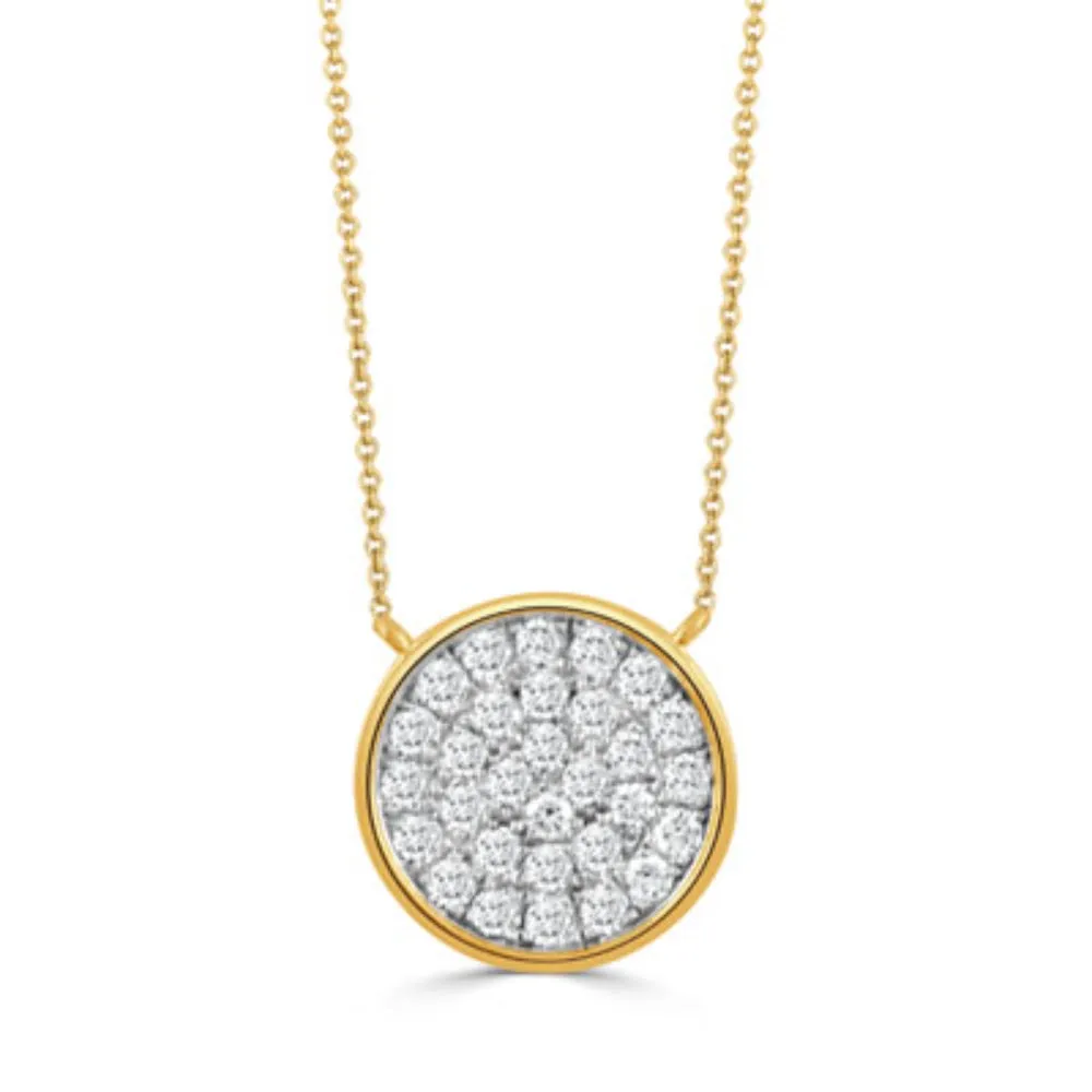 18k Gold Round Diamond Cluster Pendant Necklace 