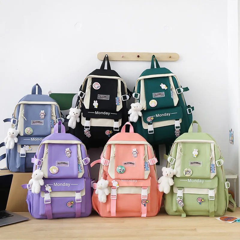 4-piece Korean canvas large capacity backpack 