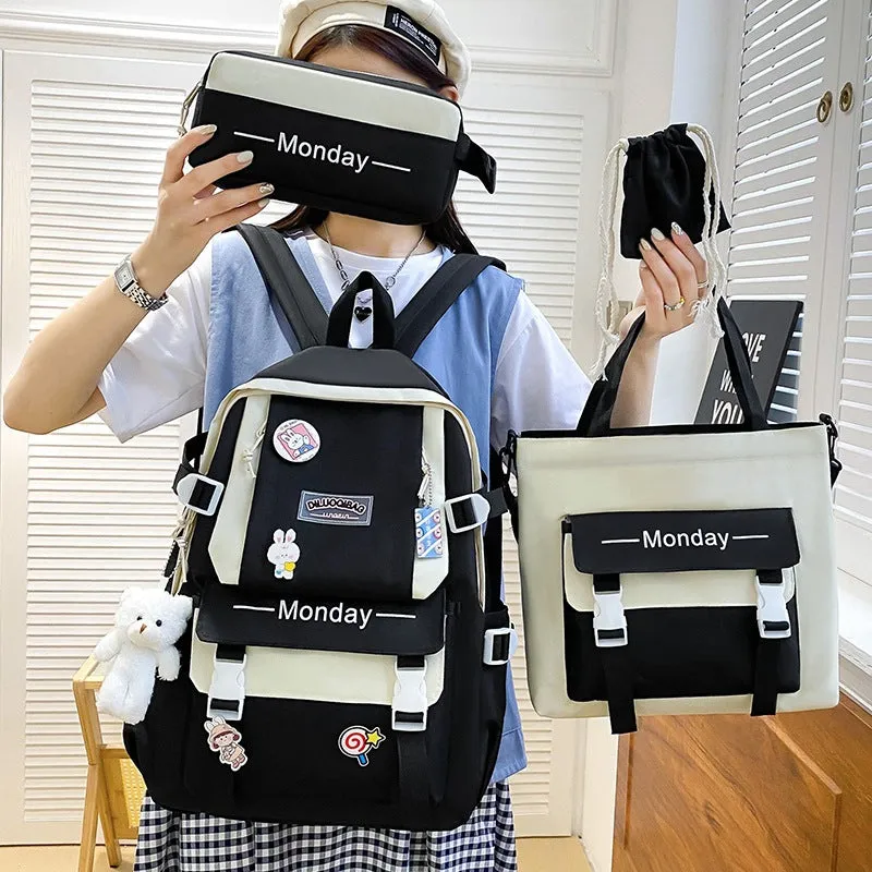 4-piece Korean canvas large capacity backpack