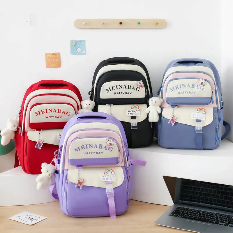 4-piece school bag Oxford cloth contrast color backpack 