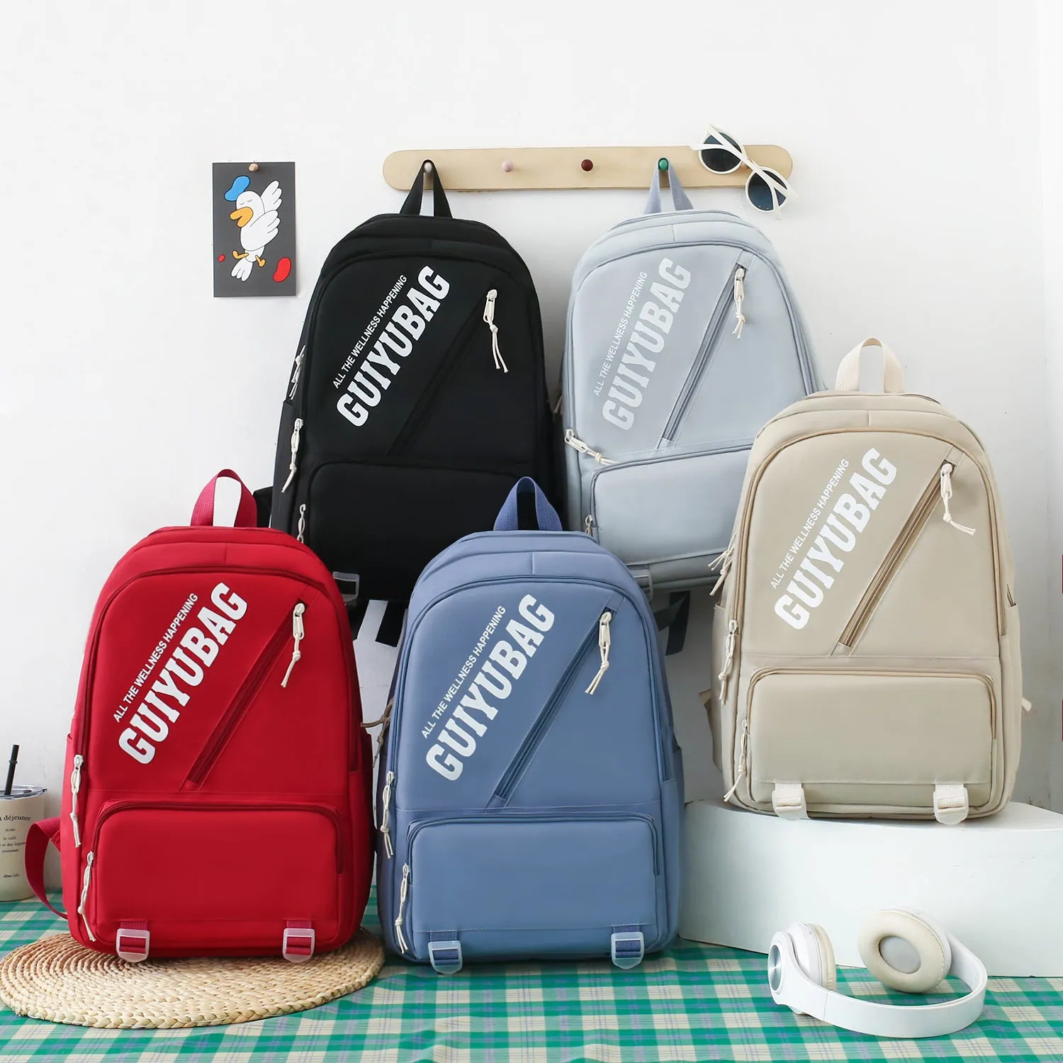 4-piece student backpack with large capacity 