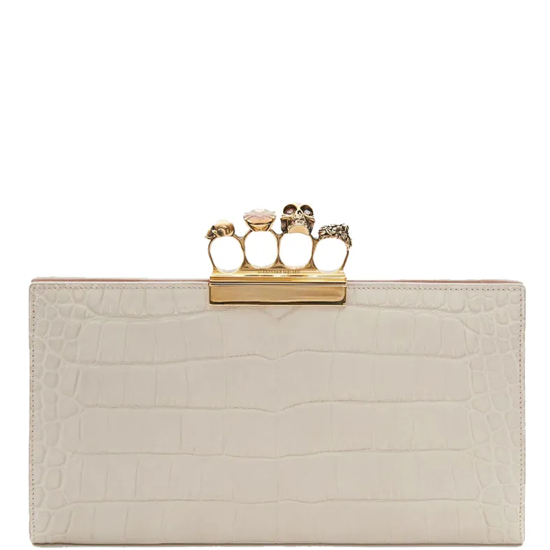 4 Ring Clutch Large Croc, White Bone/Gold clutches Pouches buy online