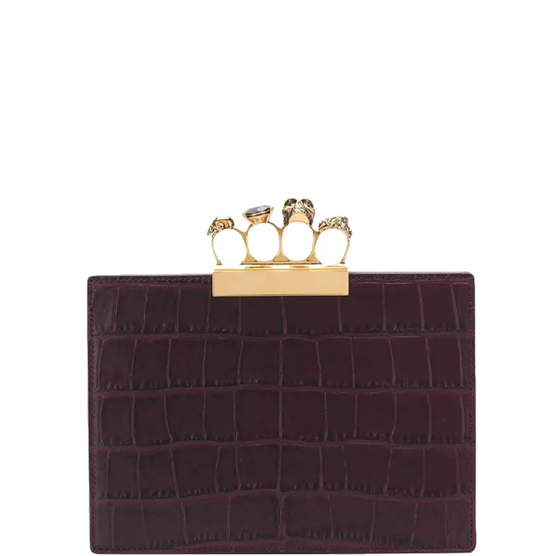4 Ring Clutch Small Croc, Dark Purple/Gold clutches Pouches buy online