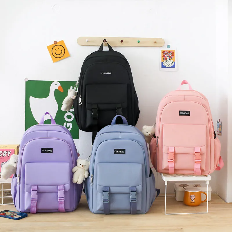 5-piece student school bag solid color nylon backpack 