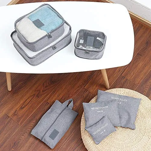 7 Pcs Set Travel Clothes Storage Bags Packing Travel Luggage Organizer Pouch Waterproof Clothing Sorting Packages (Grey)