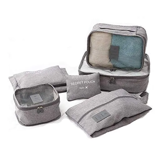 7 Pcs Set Travel Clothes Storage Bags Packing Travel Luggage Organizer Pouch Waterproof Clothing Sorting Packages (Grey) mega luggage savings