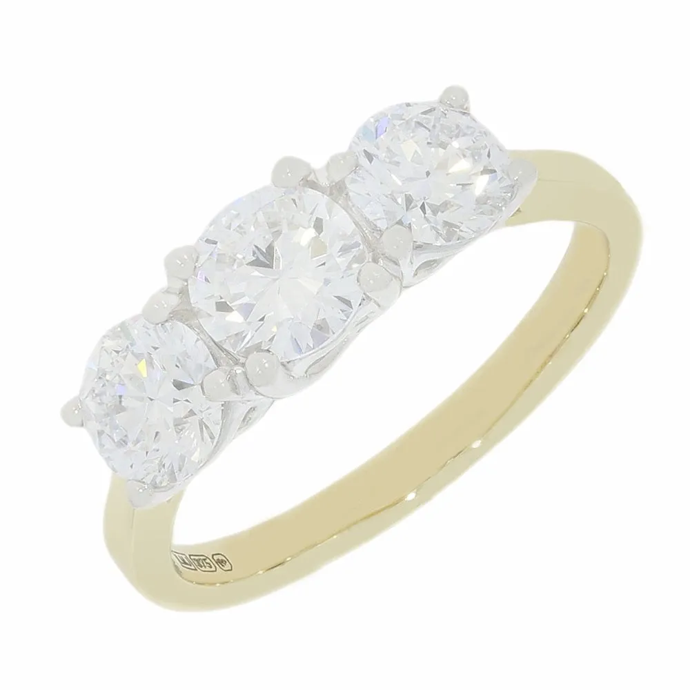 9ct Gold 1.95ct Brilliant Cut Lab Grown Diamond Three Stone Ring E VS 1 
