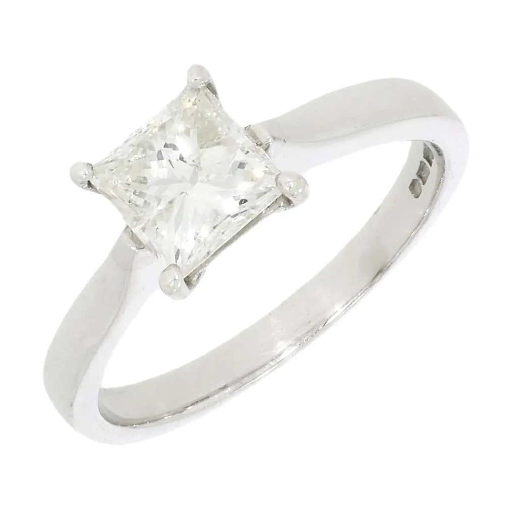 9ct White Gold 1.01cts Solitaire Princess Cut Diamond Ring 