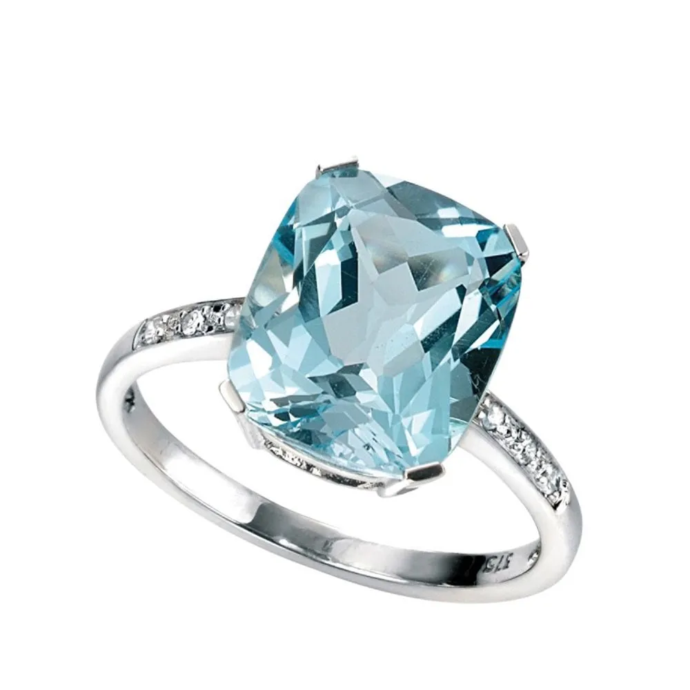 9ct White Gold Blue Topaz and Diamond Cocktail Ring 