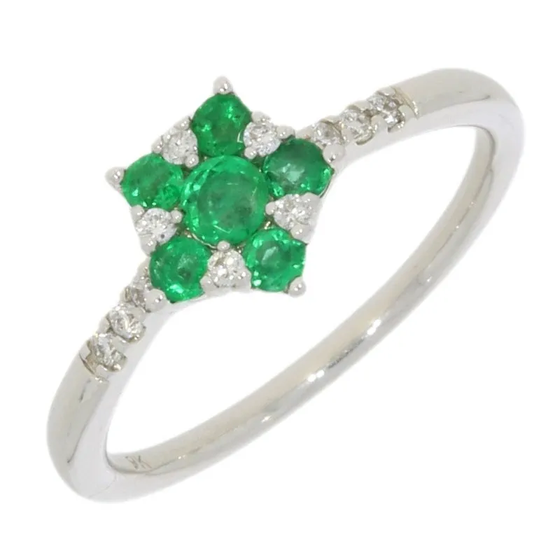 9ct White Gold Emerald And Diamond Cluster Ring 