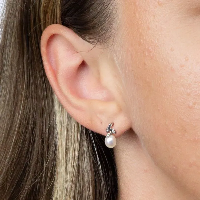 9ct White Gold Freshwater Pearl and Diamond Earrings GE2342W