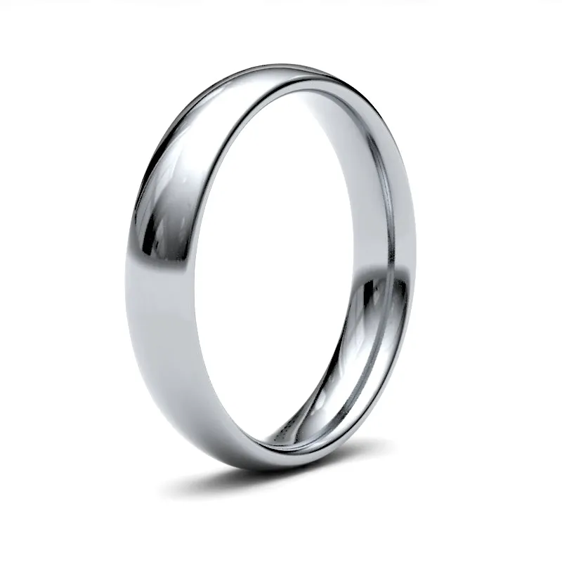 9ct White Gold Traditional Court 4mm Medium Weight Polished Ladies Wedding Ring 