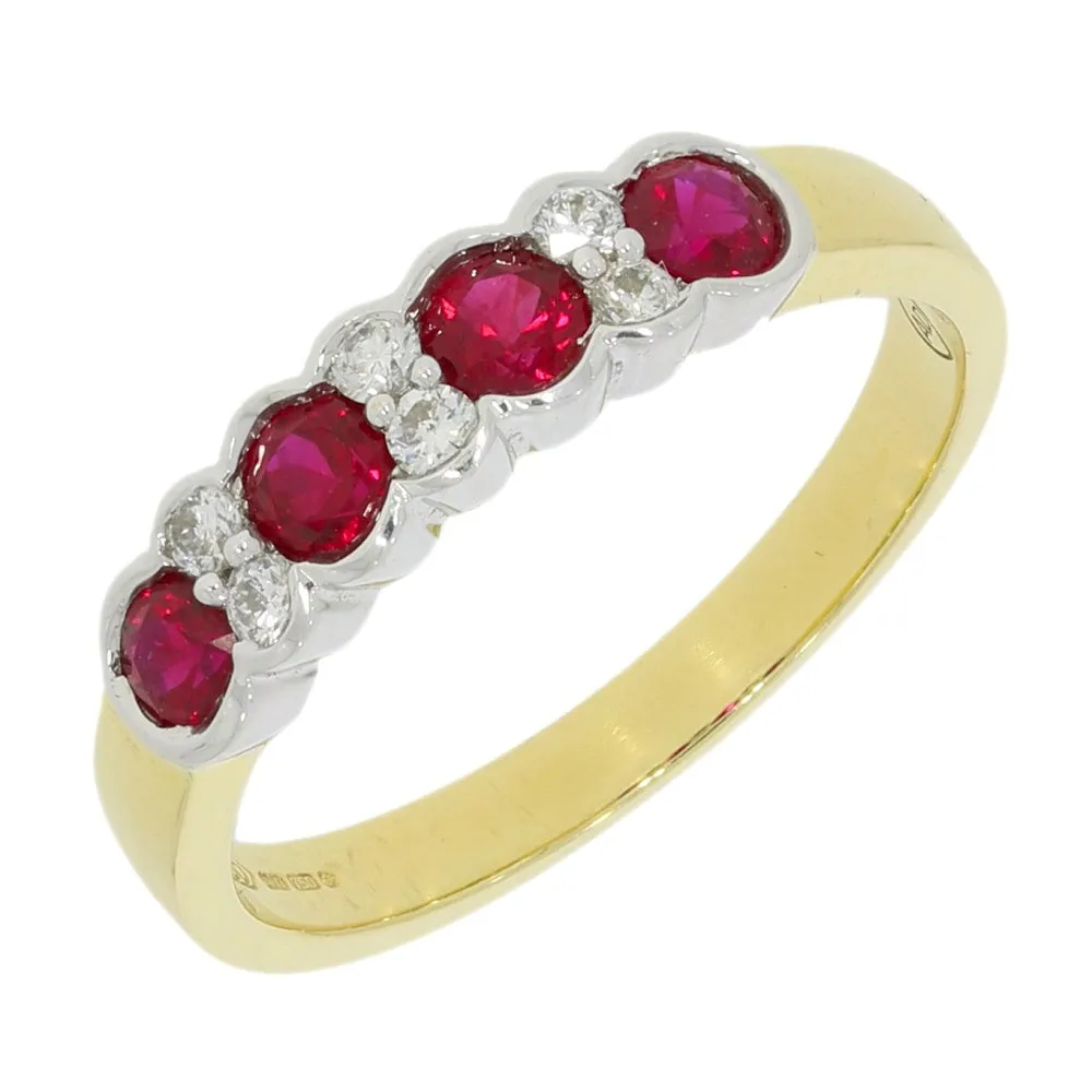 9ct Yellow Gold 0.18cts Diamond & Ruby Half Eternity Ring 