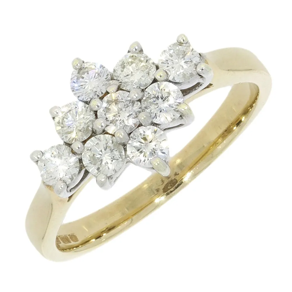 9ct Yellow Gold 0.77ct Diamond Cluster Ring 