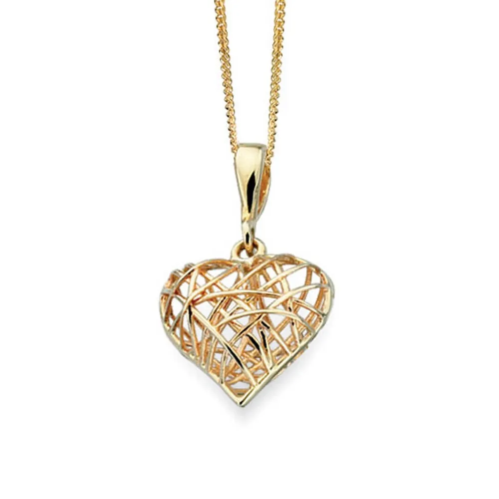 9ct Yellow Gold Caged Heart Necklace GP824 