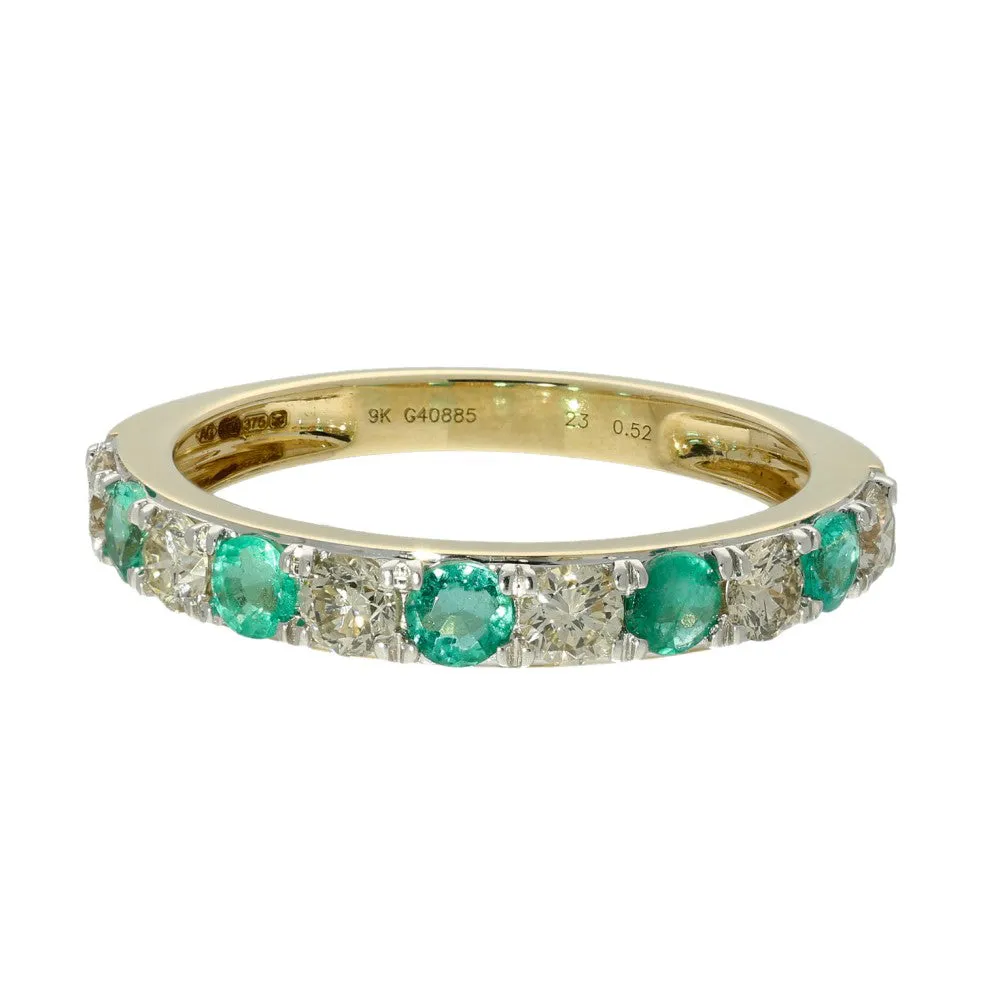 9ct Yellow Gold Emerald & Diamond Half Eternity Ring 