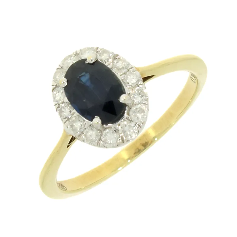 9ct Yellow Gold Sapphire & Diamond 0.30cts Cluster Ring 