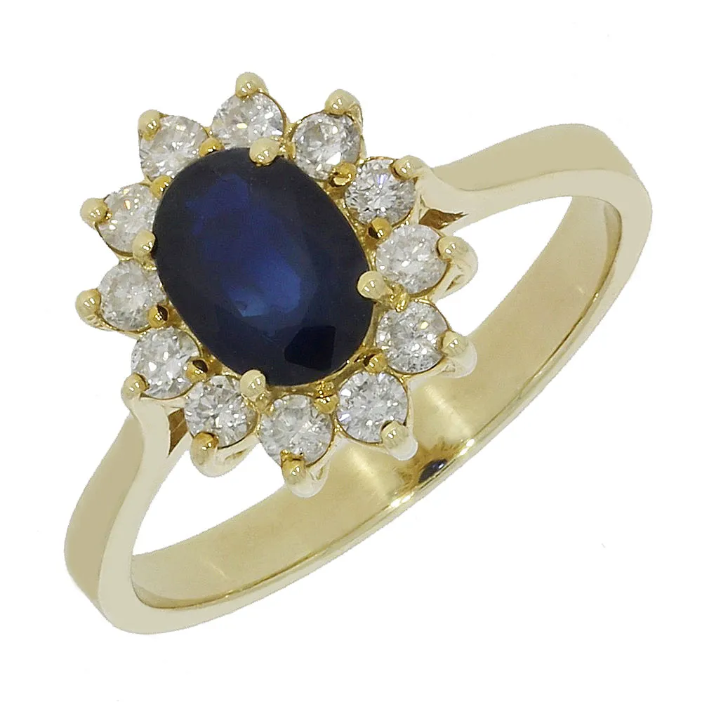 9ct Yellow Gold Sapphire & Diamond Cluster Ring 