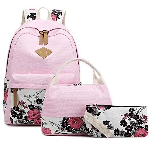 Abshoo Lightweight Canvas Floral Backpacks for Teen Girls School Backpack with Lunch Bag (DG20 Pink) mega luggage savings